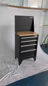 Tủ dụng cụ CSPS 61cm - 04 hộc kéo màu đen chân tủ ván gỗ vách lưới (tay cầm trắng)