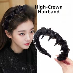 Luxurious Water Diamond Hairband Womens Anti-Slip Toothed Headband High Forehead Decorations Commute Daily Style Circular