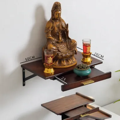 Wall-Mounted Solid Wood Altar Table Wall Shelf Small Offering Desk Wall Hanging Incense Burner Buddha Table Cabinet