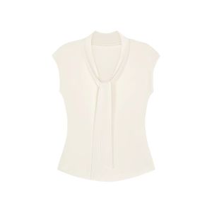 HUOLISI | Stylish French Designed Ribbon Icy Silk Short T-Shirt