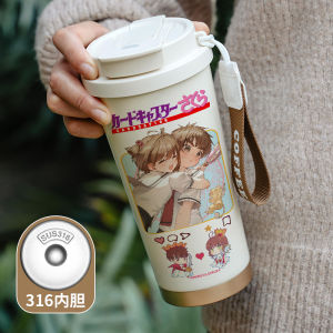 Cartoon Style Stainless Steel 316 Coffee Insulated Water Bottle Cute Sakura Card Girl Student Cup Womens Version Beverage Container