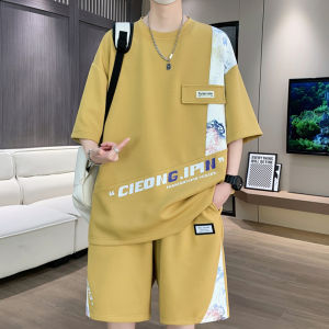 Casual Sports Suit Boys Summer Loose Teen Students T-shirt Trendy Fashion Short Sleeve Shorts Set