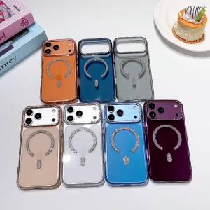 szhaiyu | New Fashion Glitter Diamond Transparent Case For iPhone 18 17 16 15 Pro Max Magnetic Wireless Charge Bumper Shockproof Cover