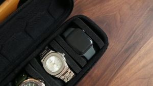 6 Slots Watch Travel CasePortable Zipper Storage Organizer Box with Soft Compressible Foam Pillow to Fit Large and Small Watchs