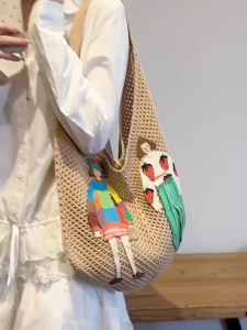 LOOYOYU Premium Knit Bag Wanita Motif Ilustrasi Boho Chic - Tas Bahu Handmade