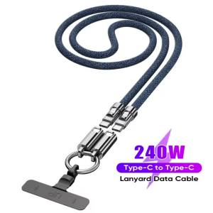 240W USB-C to USB-C Mobile Fast Charging Data Cable Lanyard 5A Type-C Charging Cable Suitable for Samsung Huawei Macbook Xiaomi