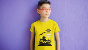 Setelan Kaos Anak Laki-laki Lengan Pendek Motif Dino Ufo Yellow Bahan Adem 1-10 Tahun DKidzland