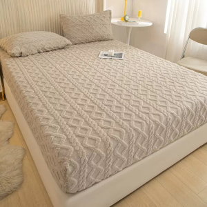 HOYAA Tufted Velvet Bedsheet Full Garterized Thick Soft Plain Bedsheets Single Double Queen King Size Bed Sheets