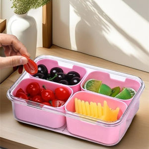 Snack Box Container 4 Compartments Divided Serving Tray with Lid Snackle Box Container Snack Organizer for Fruit Veggie Per
