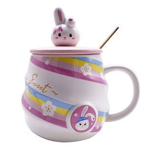 Ly cốc Gốm sứ cao cấp chú thỏ. Ly cặp đôi ly cà phê cặp đôi ly sứ nam nữ học sinh ly lớn có nắp quà tặng sinh nhật.