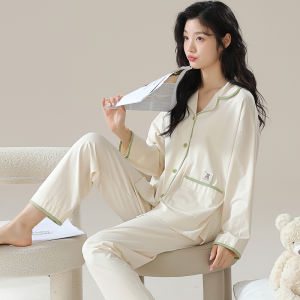 MiiOW | Pure Cotton Sleepwear Womens Spring Autumn Casual Loose Home Clothes Set Large Size Comfortable Long Sleeve Nightgown