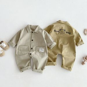 Cute Baby Romper Suit Long Sleeve Turn-down Collar Workwear Outfit Spring Autumn Korean Style Cotton Blend Cloth Infant Clothes