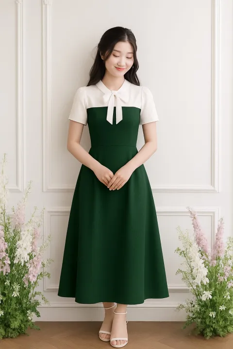 dress wanita formal Wedding Pesta Nero Dress Panjang Lengan Pendek Baju Dress Casual | OOTD Cewek Stylish Kekinian Mc Dress Bahan Crepe Hijau Navy - Lazada green and white