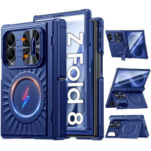 Ốp Lưng Samsung Galaxy Fold 8 Màu Đỏ Hồng Với Miếng Dán Bảo Vệ Màn Hình Bằng Kính Cường Lực Từ Tính Mỏng Trong Suốt Mờ Chống Sốc Dạng Ví