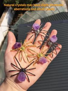 1PC Thạch Anh Tím Tự Nhiên Răng Hoa Nhện Hợp Kim Khoáng Tinh Thể Hình Bát Giác Thủ Công Mỹ Nghệ Phong Thủy Chủ Đề Động Vật Vật Trang Trí