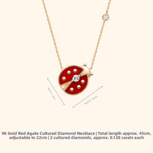 Helas | 14K Gold Red Agate and Cultured Diamond Ladybug Necklace