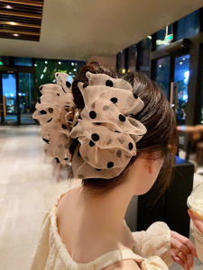 Elegant Polka Dot Silk Shark Clamp Hair Accessories Full Head Bun Design Visual Face Slimming High End Sensation Hair Grips