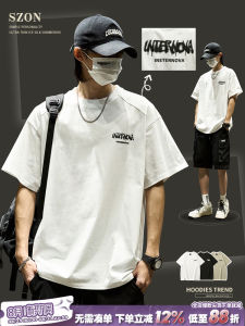 เสื้อยืดแขนสั้นผ้าฝ้ายแท้สำหรับผู้ชาย สไตล์ฮิปฮอป ลายตัวอักษร สไตล์ฮิปฮอป เอวสูง สบายๆ สีขาว แฟชั่นฤดูร้อน