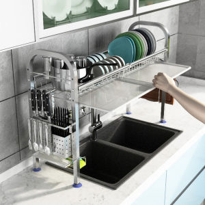 304 Stainless Steel Kitchen Sink Dish Drainer Rack Dishware Storage Shelf Non-Drilled Installation Chinese Style Kitchen Accessories
