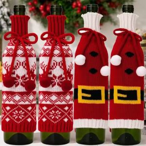 Red Green Snowflake Bottle Covers Christmas Elk Red Bottle Bags Cover Dinner Table Decor Xmas New Year Party Supplies
