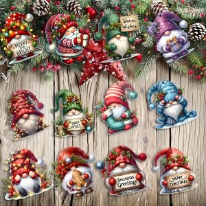 12Pcs-Christmas Hanging Ornaments 2D Plane Wooden Dwarf Used for Holiday Home Decoration Christmas Tree Arrangement Gift Box Decoration
