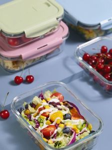HF Glass Lunch Box for Adult Crisper Airtight Food Keeper Leakproof Microwavable Oven Safe Bento Kids Divisions School