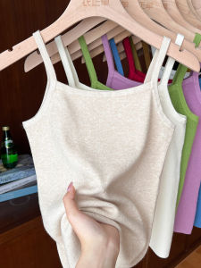 เสื้อกั๊กถักแขนกุดทรงสลิมฟิตสำหรับผู้หญิง เสื้อชั้นในฤดูใบไม้ร่วง/ฤดูหนาว ปกปิดหน้าอกซ้ายและขวา สีสันสดใส เสื้อชั้นในสีพื้น