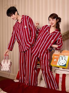 GONGDIE | Soft Cotton Red Long Sleeve Couple Pajamas