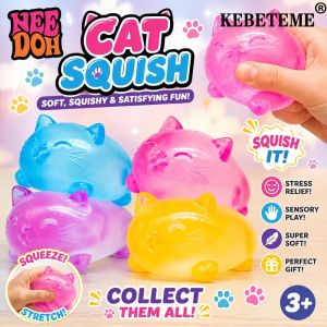 KEBETEME 4Pcs Needoh‑Style Mini Cute Cat Squeeze Toy Maltose Decompression Toy Non Stick Odorless Non-toxic Fun Toy Pressure Relief Tool