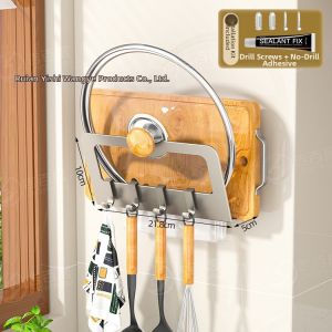Wall-mounted No Drilling Kitchen Storage Rack Pot Lid and Cutting Board Holder