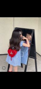 Korean Dress Anak Perempuan Dress putri Dress Gaya akademi Kisi-kisi biru Lengan baju terbang kecil Gaun gaun