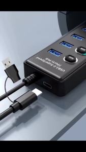 Kebidumei | KEBIDUMEI 7 in 2 All USB 3.0 Hub with Individual Off/On Switch 5Gbps USB Splitter USB C Hub USB 3.0 Expansion for Laptop Macbook