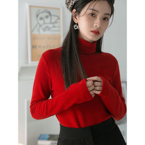 Womens Long Sleeve Base Shirt Half High Collar Autumn Winter Inner Wear Versatile T-Shirt Korean Style Commute Loose Fit