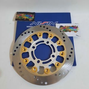 Piringan Cakram Depan Disc Brake Niszin Floating Black-Gold Disc 220mm Pnp Vario 110 125/ Beat/ Mio/ Fino/ Spacy/ Vega/ Nuovo/ Jupiter Z/ Mx 135/ F1zr/ Revo/ Scoopy/ Genio/ Gear Dll