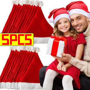 5Pcs Red Christmas Hats for Adults Kids Non-woven Fabric Santa Claus Xmas Hats Cap Merry Christmas New Year Festival Party Decoration