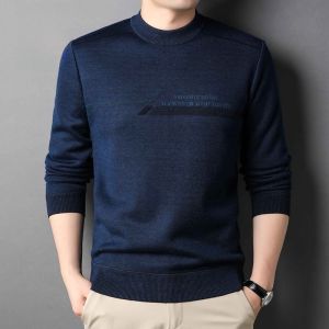 ROMON | Lomond Mens Knitted Sweater Fleece Lined Loose Fit Round Neck Winter Fashion Casual Red Color Low Cut Knitwear