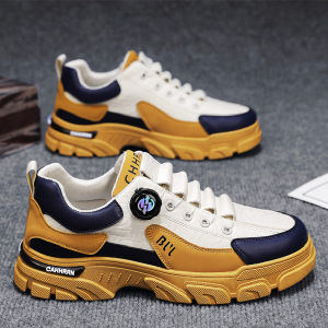 Mens Casual Low-Top Thick-Heeled Outdoor Climbing Shoes Autumn Sports Leisure Workwear Boots Anti-Slip Rotating Button Martin Shoes