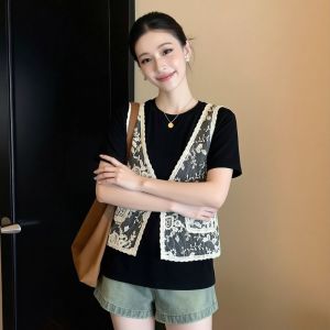 AIYITI | Popular Lace Decorated T-Shirts Short Sleeve Large Size