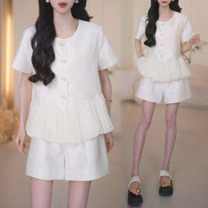 Shalldoer | Bộ đồ hai mảnh thời trang chống lão hóa mùa hè cho nữ phong cách thường ngày không tay áo sơ mi ngắn váy ngắn