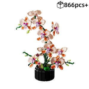 Romantic Valentine Gift 866pcs Orchid Bouquet Building Blocks Model Creative Technical MOC Style Assembly Bricks Home Decoration