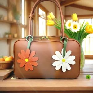 Móc Khóa Hình Lá Bằng Da PU Hai Lớp Kiểu Dáng Hoa Cúc Làm Thủ Công Cỡ Lớn Phụ Kiện Thời Trang Cho Túi Xách Quà Tặng Dành Cho Nữ