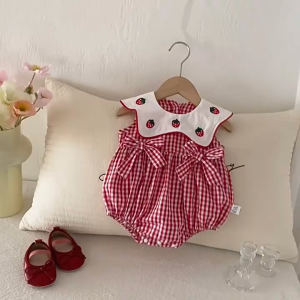 Bodysuit 4-11kg Hi.Bé body dâu tây kẻ sọc cho bé gái chất thô mềm mát LT123