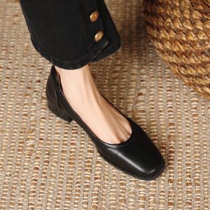 Ultra-Soft Square-Toe Slip-On Leather Shoes Medium Heel Mom Shoes Brown Casual Fashion Single Shoes for Women New 2024