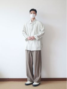 Siiiend Japanese Style Fresh Mixed Color Stripe Long Sleeves Shirt Mens Loose Couple Preppy Style Thin Coat Spring & Fall