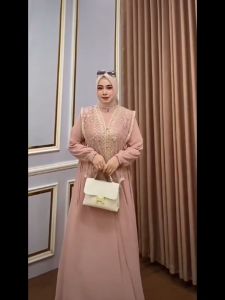 Lora Maxy Dress Wanita Terbaru 2025 Bahan Ceruty Baby Doll Full Furing Mix Brukat Plus Renda