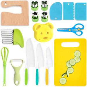 17PCS Kids Cooking Sets Real Cooking Montessori Kitchen Toys for DIY Plastic Kitchen Accessories Tools Toddlers Kids Safe Knives