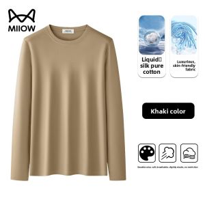 miiow | Mens Cotton Long Sleeve T-Shirt Round Neck Casual Inner Wear Base Shirt Comfortable Skin-Friendly Full Cotton Leisure Top
