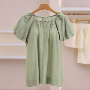 Lace Hollow Out Loose Puff Sleeve Summer Shirt
