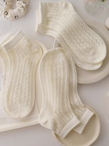 Pure Cotton Mesh Socks Womens Summer Thin Short Boat Socks Lacy Mid-Calf Japanese Style Breathable Cushioning Ankle Socks