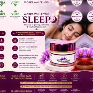 VILAN Kumkumadhi Night Cream 30g | Ayurvedic Face Cream | Saffron Herbal Moisturizer | Brightening & Hydrating Night Care